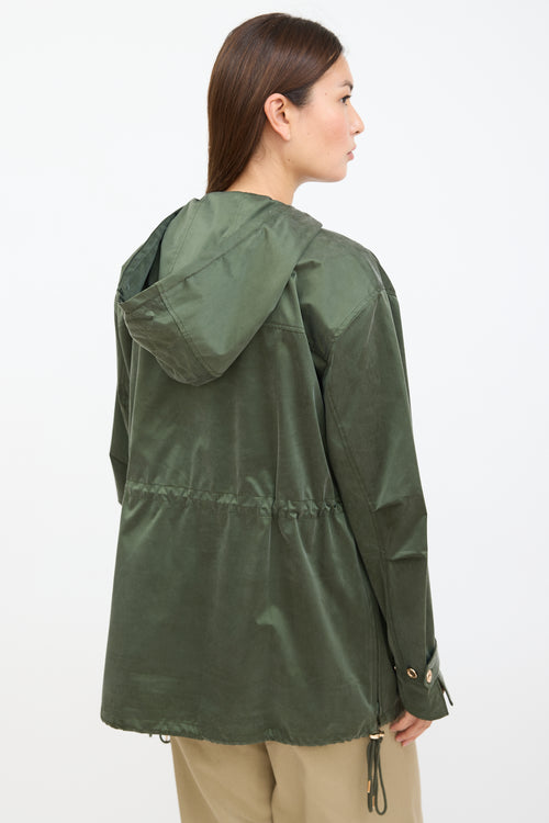 Silk Laundry Green Silk Hooded Anorak Jacket