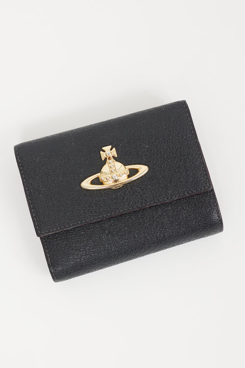 Vivienne Westwood Black 
Gold Leather Trifold Wallet