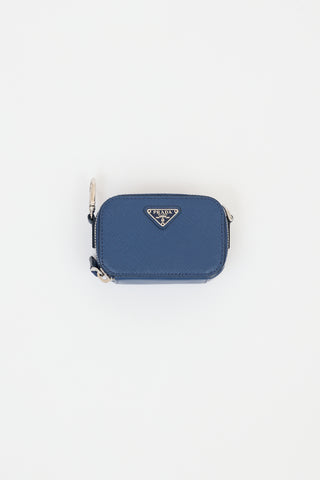 Prada Blue Saffiano Leather Mini Travel Pouch