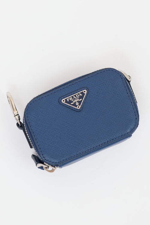 Prada Blue Saffiano Leather Mini Travel Pouch