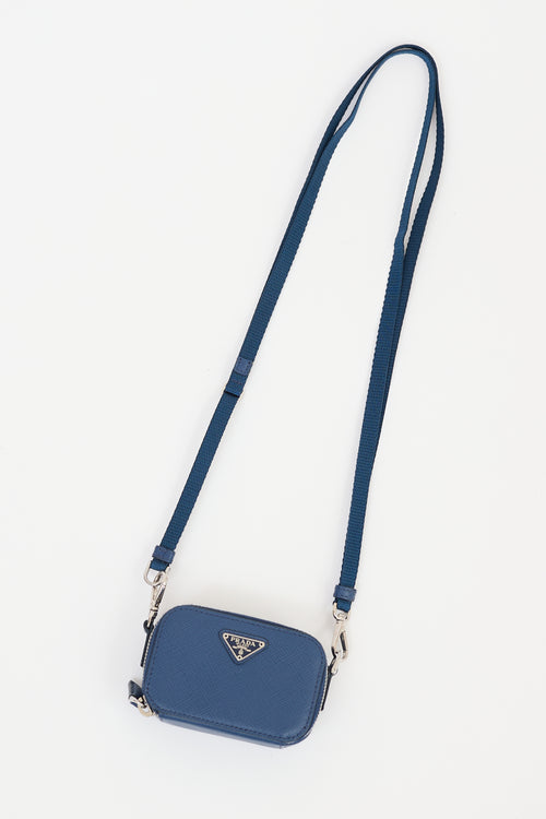 Prada Blue Saffiano Leather Mini Travel Pouch