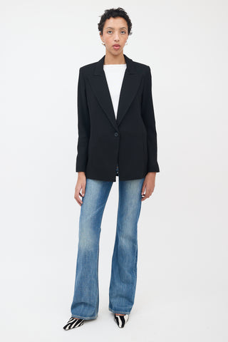 Smythe Black Wool Peak Lapel Blazer