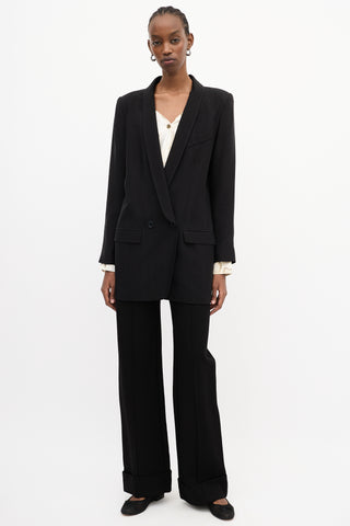 Smythe Black Satin Shawl Collar Long Blazer