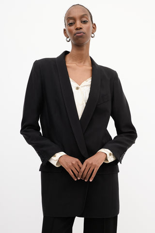 Smythe Black Satin Shawl Collar Long Blazer