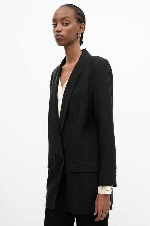 Smythe Black Satin Shawl Collar Long Blazer