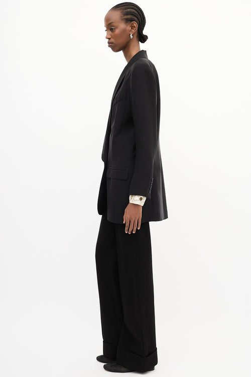 Smythe Black Satin Shawl Collar Long Blazer