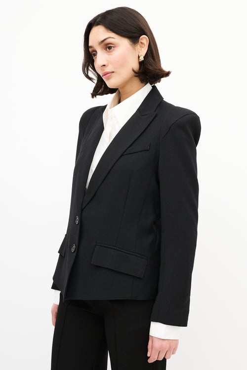 Smythe Black Wool Peak Lapel Blazer