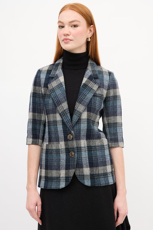 Smythe Navy 
Grey Plaid Short Sleeve Blazer