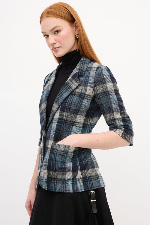 Smythe Navy 
Grey Plaid Short Sleeve Blazer