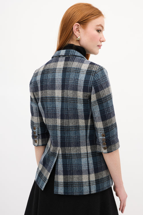 Smythe Navy 
Grey Plaid Short Sleeve Blazer