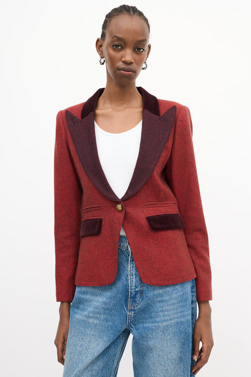 Smythe Red 
Burgundy Herringbone Tweed Blazer