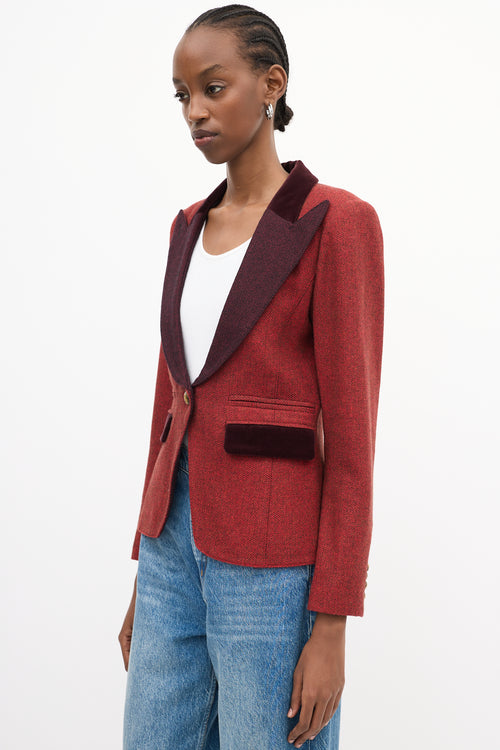 Smythe Red 
Burgundy Herringbone Tweed Blazer