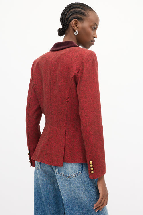 Smythe Red 
Burgundy Herringbone Tweed Blazer