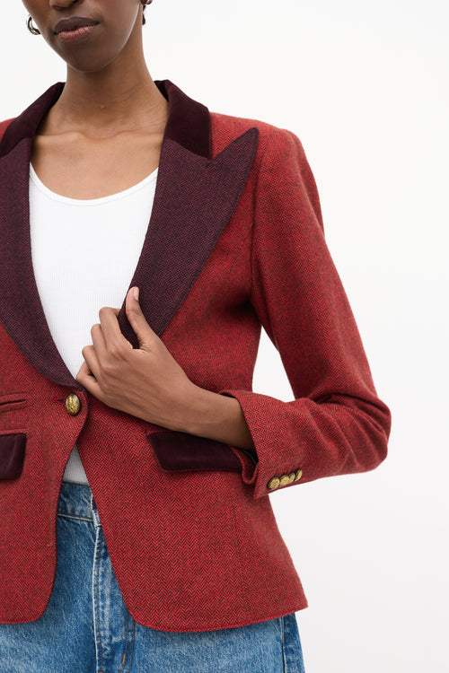 Smythe Red 
Burgundy Herringbone Tweed Blazer