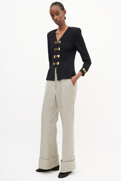 Smythe Cream 
Black Wool Grid Wide Trouser