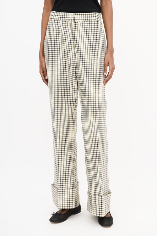 Smythe Cream 
Black Wool Grid Wide Trouser