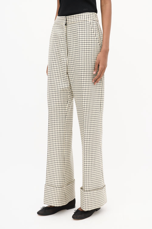 Smythe Cream 
Black Wool Grid Wide Trouser