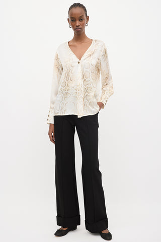 Smythe Cream 
Brown Satin Printed Blouse