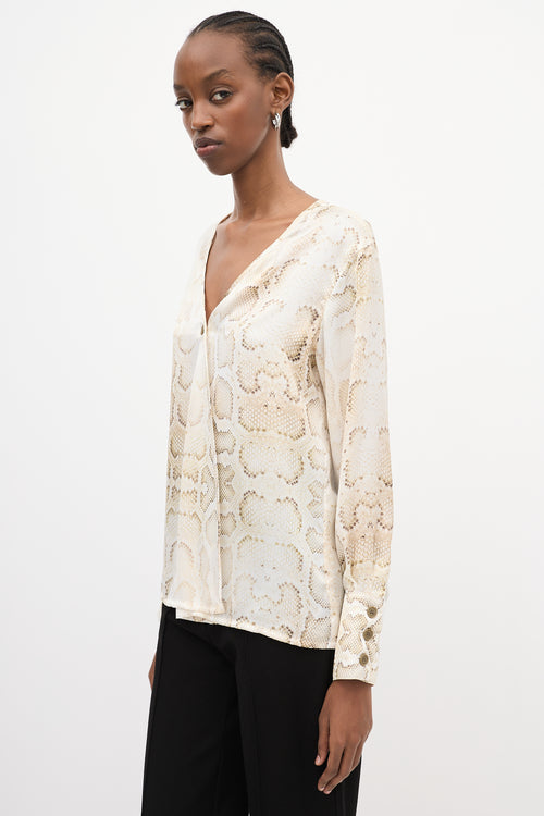 Smythe Cream 
Brown Satin Printed Blouse