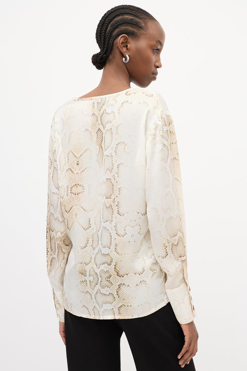 Smythe Cream 
Brown Satin Printed Blouse