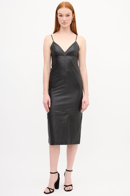 Smythe Black Leather Midi Slip Dress