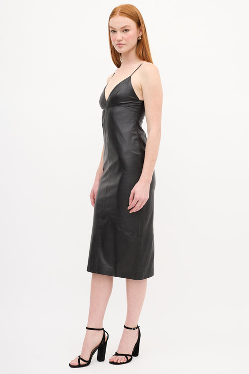 Smythe Black Leather Midi Slip Dress