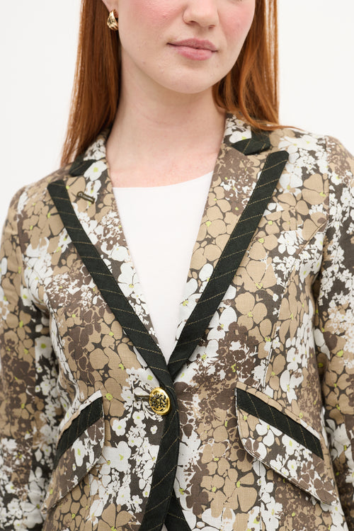 Smythe Green 
White Linen Floral Blazer