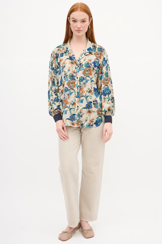 Smythe Beige 
Multi Satin Floral Shirt