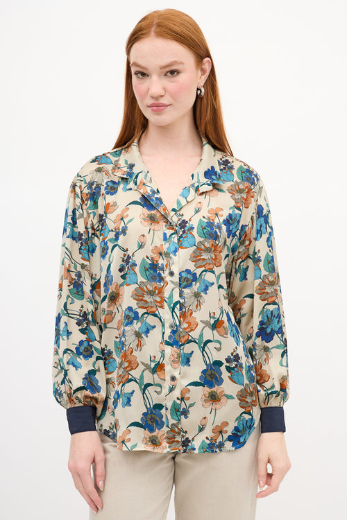 Smythe Beige 
Multi Satin Floral Shirt