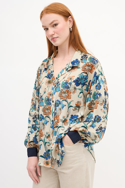 Smythe Beige 
Multi Satin Floral Shirt