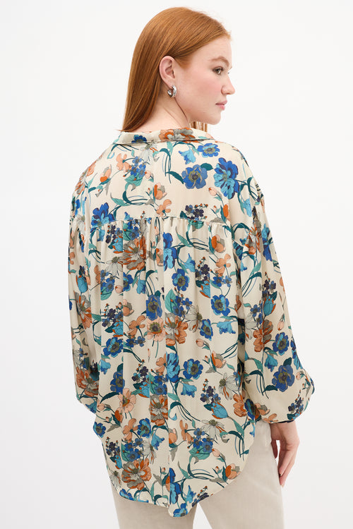 Smythe Beige 
Multi Satin Floral Shirt