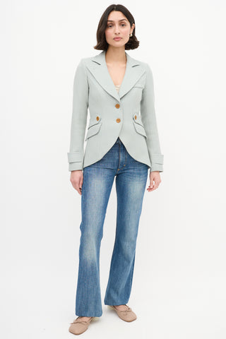 Smythe Mint Green Wool 
Brown Leather Blazer