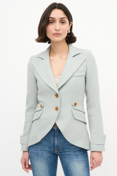 Smythe Mint Green Wool 
Brown Leather Blazer