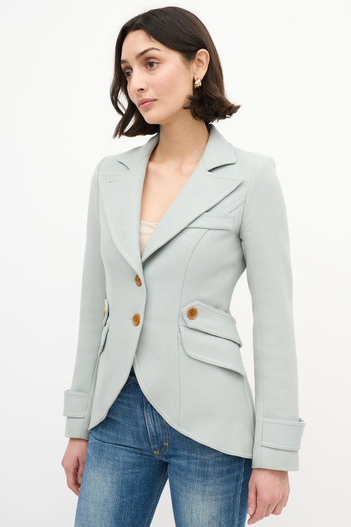 Smythe Mint Green Wool 
Brown Leather Blazer