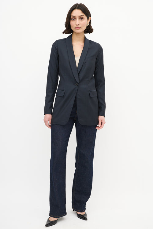 Smythe Navy Long Shawl Lapel Blazer