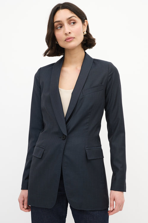 Smythe Navy Long Shawl Lapel Blazer