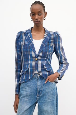 Smythe Plaid Pouf Sleeve Blazer