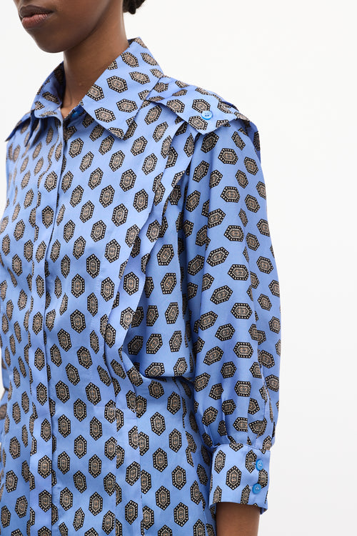 Smythe Blue 
Multi Satin Printed Shirt