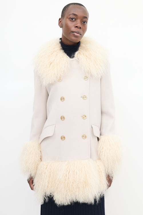 Sonia Rykiel Beige Wool 
Fur Trim Mid Length Coat