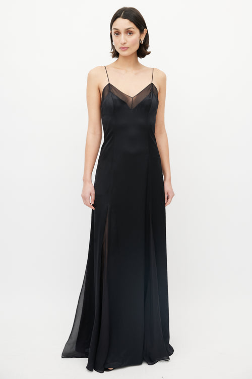 SPRWMN Black Satin Mesh Panelled Dress