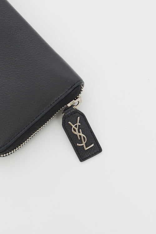 Saint Laurent Black Leather Zip Long Wallet