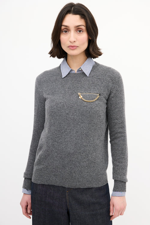 Stella McCartney Grey Knit Chain Embellished Sweater