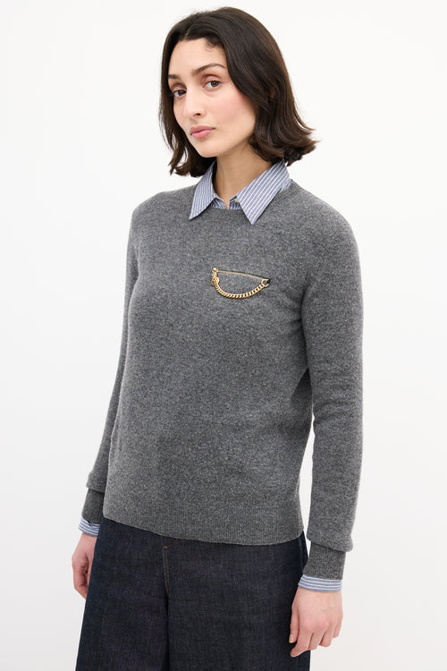 Stella McCartney Grey Knit Chain Embellished Sweater