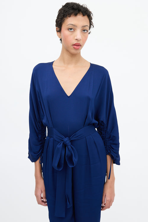 Stella McCartney Navy Tie Ruched Jumpsuit