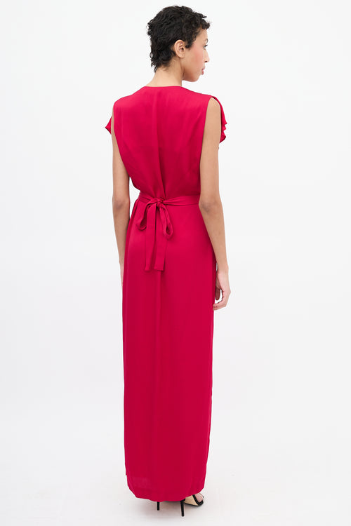 Stella McCartney Red Satin Ruffle Faux Wrap Dress