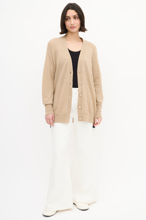 Stella McCartney Beige Wool Zip Logo Side Cardigan