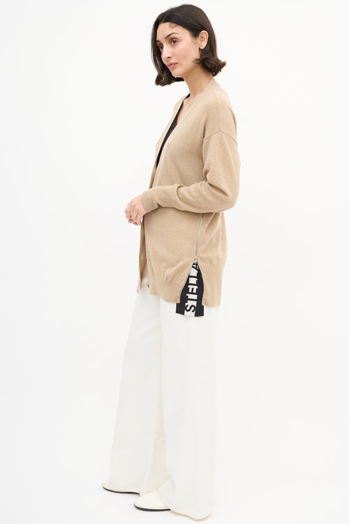 Stella McCartney Beige Wool Zip Logo Side Cardigan