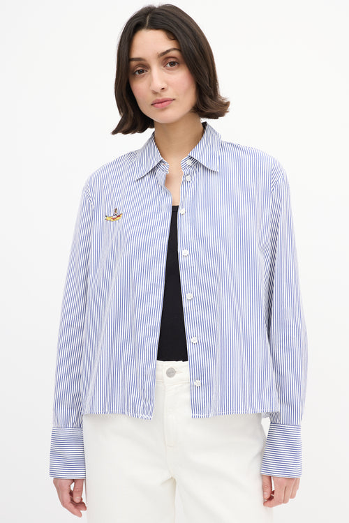 Stella McCartney X The Beatles Blue 
White Striped Logo Shirt