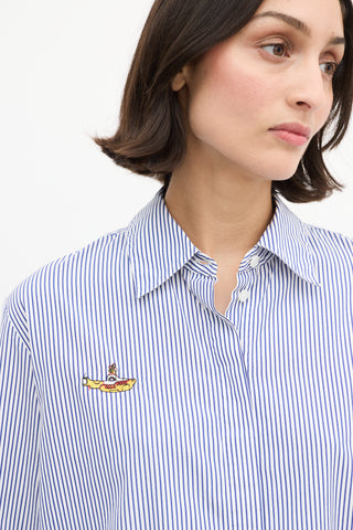 Stella McCartney X The Beatles Blue 
White Striped Logo Shirt