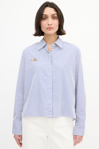 Stella McCartney X The Beatles Blue 
White Striped Logo Shirt